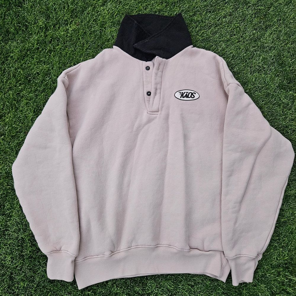 This Is KAOS Beige Fleece Pullover Sweatshirt Men’s M – 90s Style Half Button